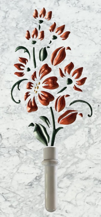 Composizione di tulipani ramati incisa su marmo con portafiori
