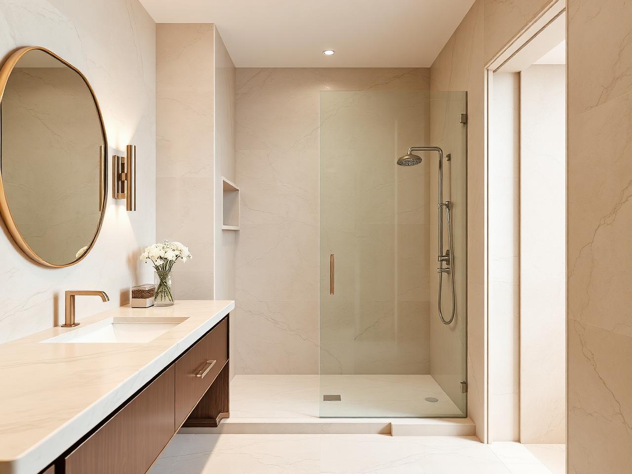 Bagno rivestito in travertino beige